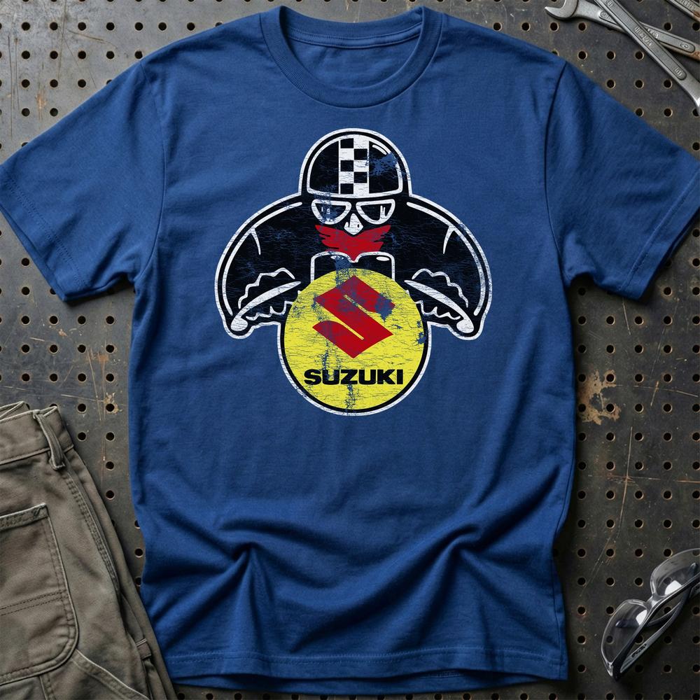 Suzuki Biker Vintage Style Unisex T-Shirt , Bomuld-Beklædning-Suzuki-Blå Royal-S-Garage Culture Shop- garage - man cave - merchandise