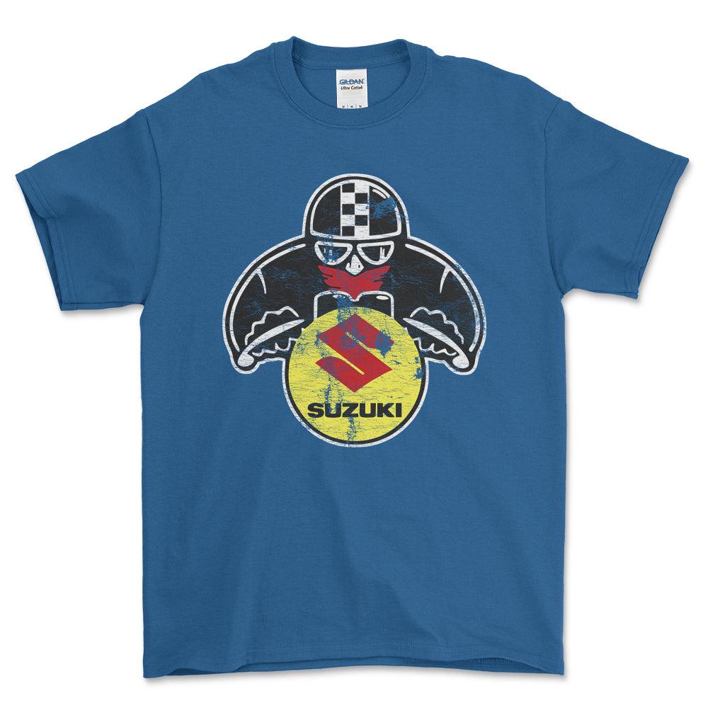 Suzuki Biker Vintage Style Unisex T-Shirt , Bomuld-Beklædning-Suzuki-Blå Royal-S-Forside-Garage Culture Shop- garage - man cave - merchandise