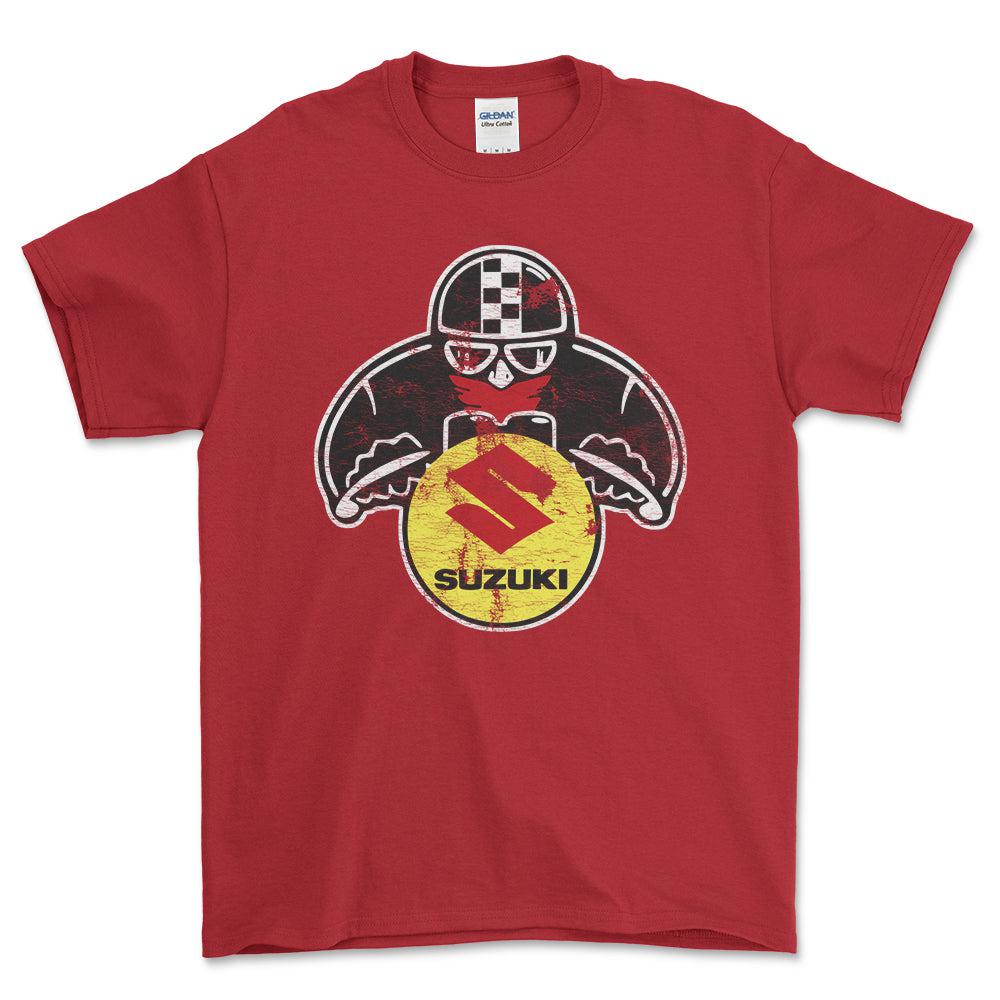 Suzuki Biker Vintage Style Unisex T-Shirt , Bomuld-Beklædning-Suzuki-Rød-S-Forside-Garage Culture Shop- garage - man cave - merchandise