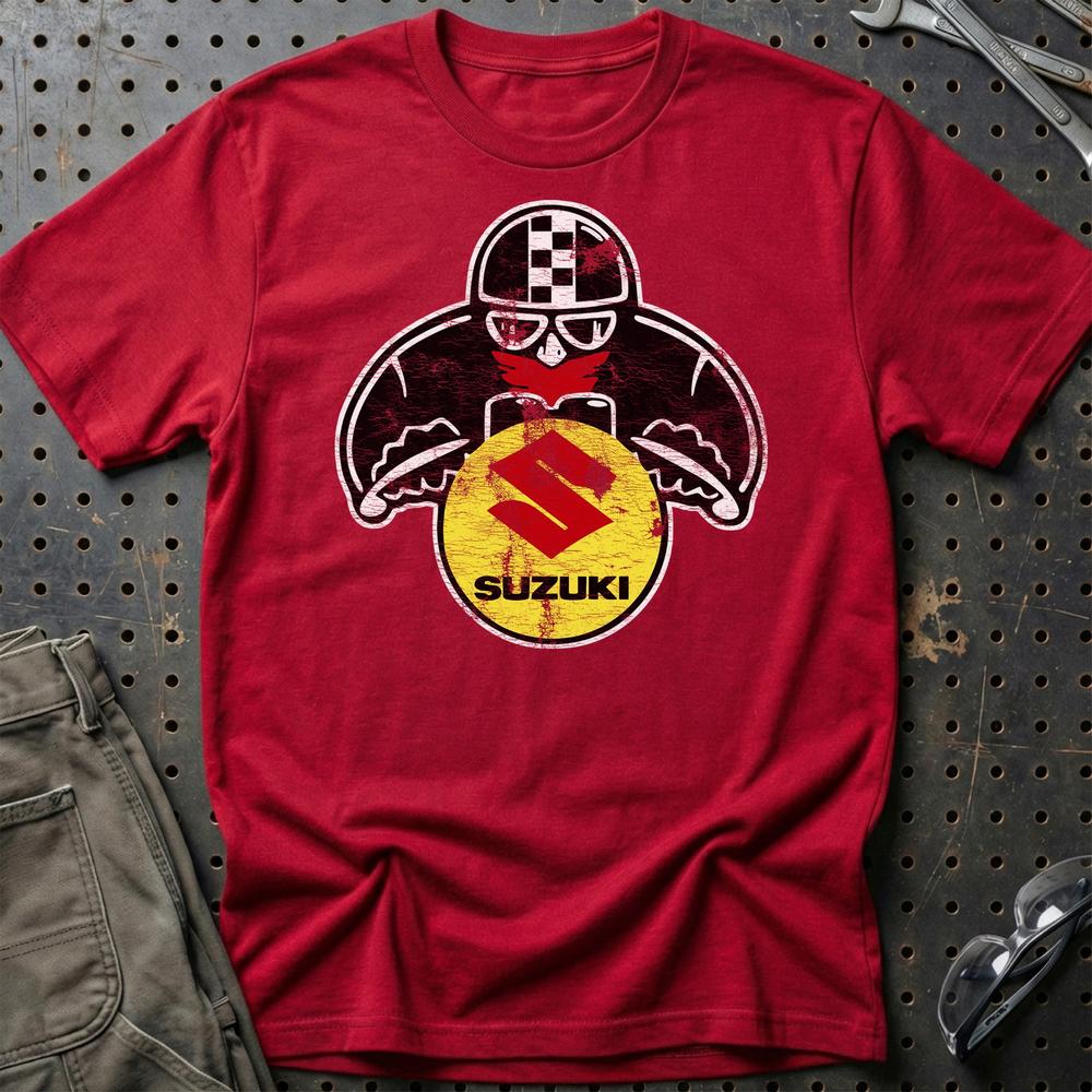 Suzuki Biker Vintage Style Unisex T-Shirt , Bomuld-Beklædning-Suzuki-Rød-S-Garage Culture Shop- garage - man cave - merchandise