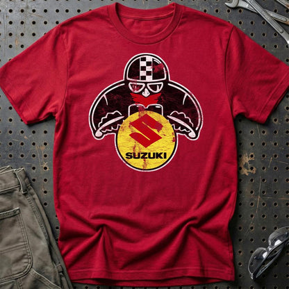 Suzuki Biker Vintage Style Unisex T-Shirt , Bomuld-Beklædning-Suzuki-Rød-S-Garage Culture Shop- garage - man cave - merchandise