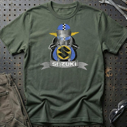 Suzuki Biker Vintage Style Unisex T-Shirt , Bomuld-Beklædning-Suzuki-Grøn Militær-S-Garage Culture Shop- garage - man cave - merchandise