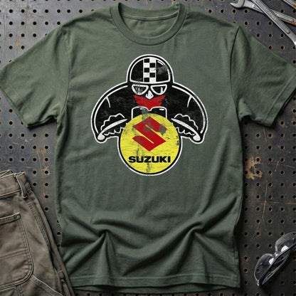 Suzuki Biker Vintage Style Unisex T-Shirt , Bomuld-Beklædning-Suzuki-Grøn Militær-S-Garage Culture Shop- garage - man cave - merchandise