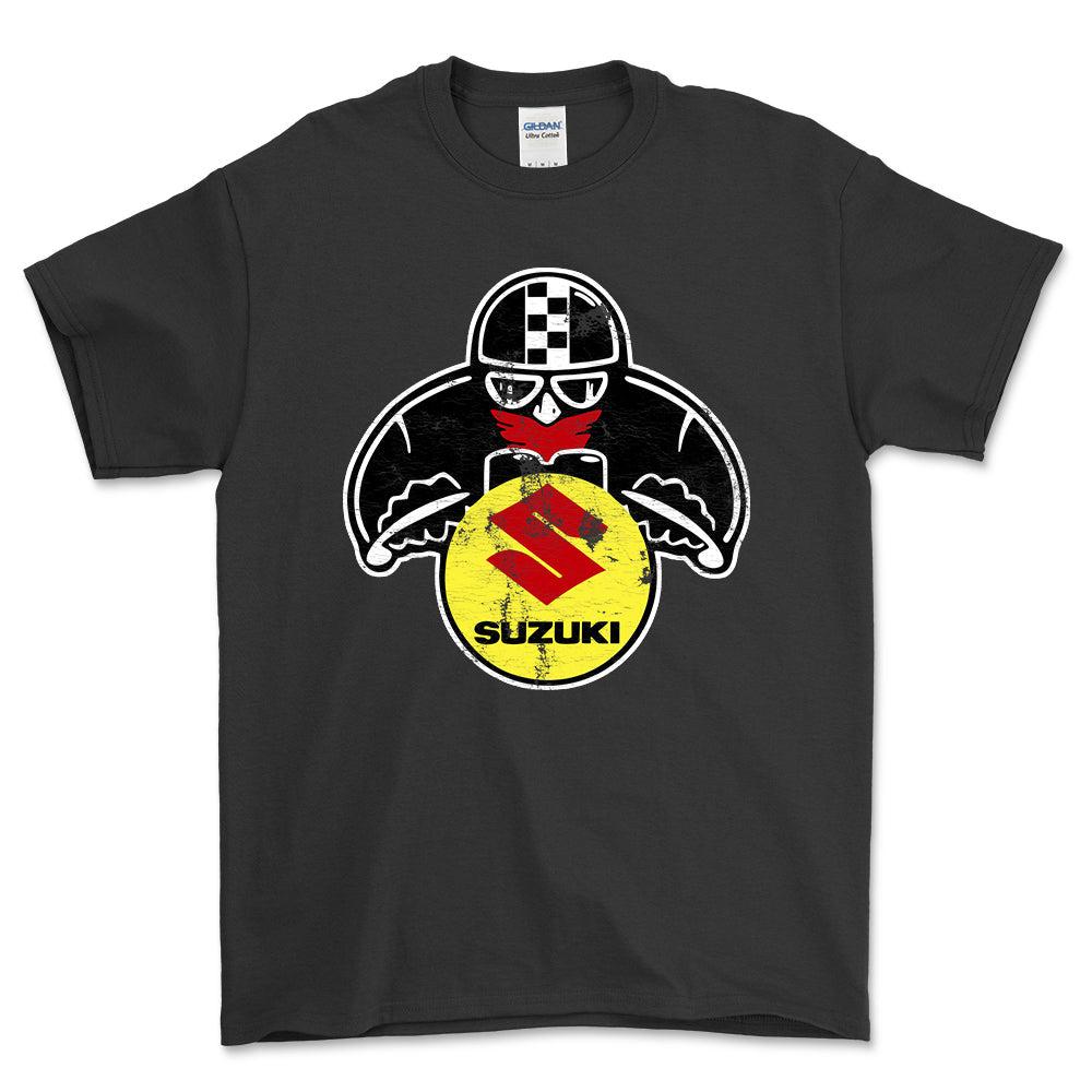 Suzuki Biker Vintage Style Unisex T-Shirt , Bomuld-Beklædning-Suzuki-Sort-S-Forside-Garage Culture Shop- garage - man cave - merchandise