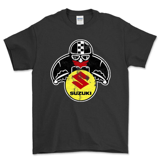 Suzuki Biker Vintage Style Unisex T-Shirt , Bomuld-Beklædning-Suzuki-Sort-S-Forside-Garage Culture Shop- garage - man cave - merchandise