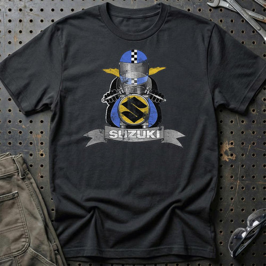 Suzuki Biker Vintage Style Unisex T-Shirt , Bomuld-Beklædning-Suzuki-Sort-S-Garage Culture Shop- garage - man cave - merchandise