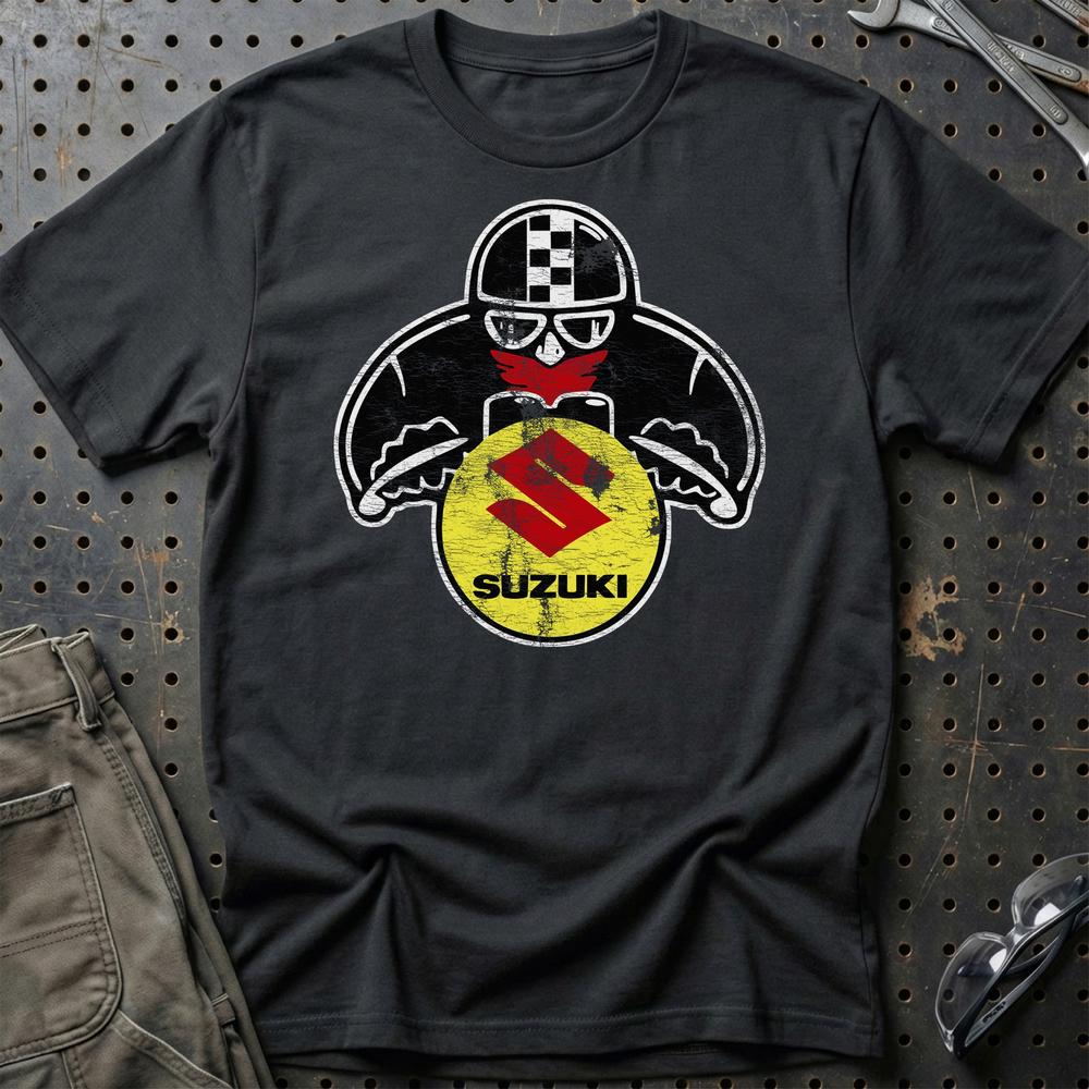 Suzuki Biker Vintage Style Unisex T-Shirt , Bomuld-Beklædning-Suzuki-Sort-S-Garage Culture Shop- garage - man cave - merchandise