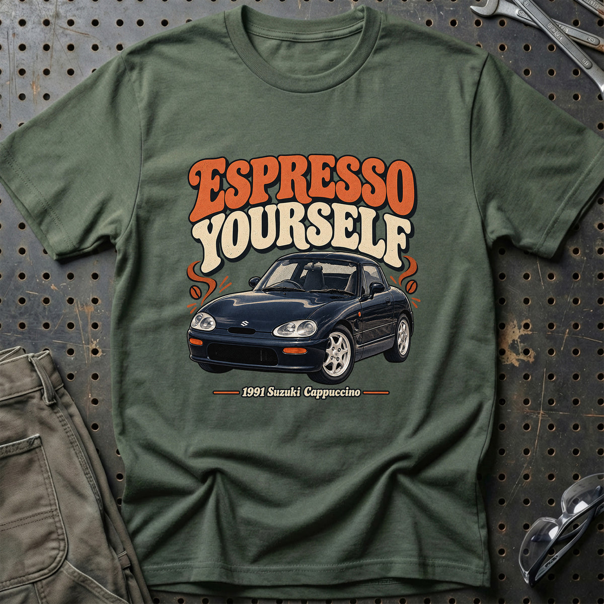 
Suzuki Cappuccino 1991 – Espresso Yourself T-Shirt – Grøn Militær