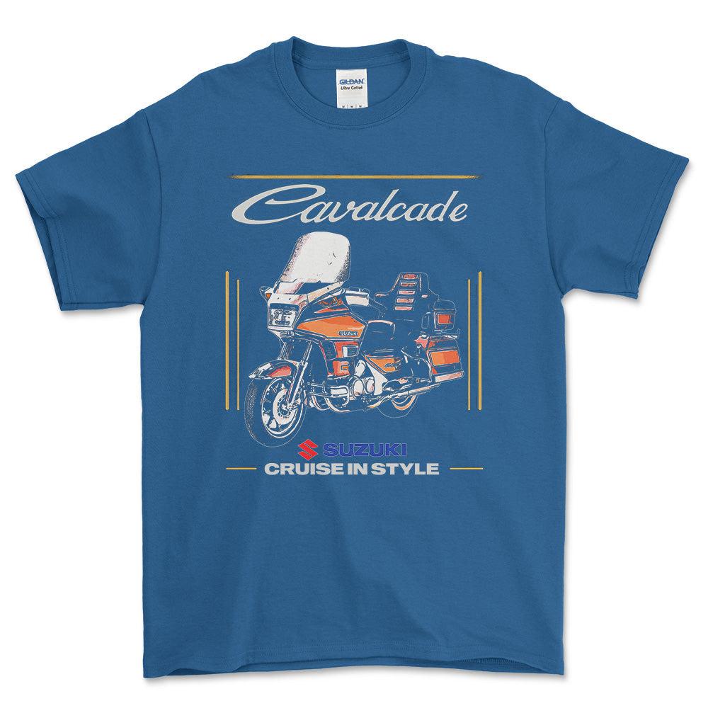 Suzuki Cavalcade - Unisex T-Shirt , Bomuld-Beklædning-Suzuki-Blå Royal-S-Forside-Garage Culture Shop- garage - man cave - merchandise