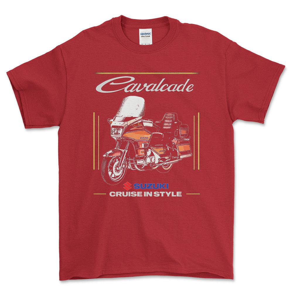 Suzuki Cavalcade - Unisex T-Shirt , Bomuld-Beklædning-Suzuki-Rød-S-Forside-Garage Culture Shop- garage - man cave - merchandise