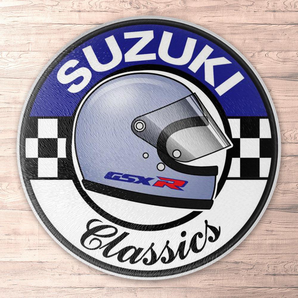 Suzuki Classics Runde Skilte , Musemåtte Rundt , Kop Underlag, Underlagssæt-Runde Skilte-Suzuki-Garage Culture Shop- garage - man cave - merchandise
