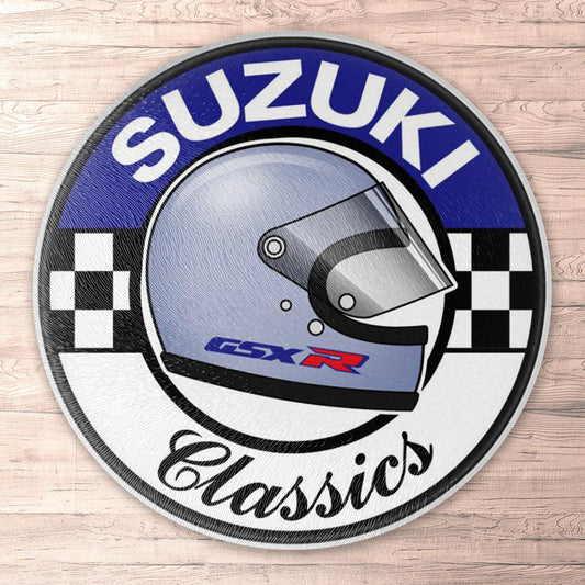 Suzuki Classics Runde Skilte , Musemåtte Rundt , Kop Underlag, Underlagssæt-Runde Skilte-Suzuki-Garage Culture Shop- garage - man cave - merchandise