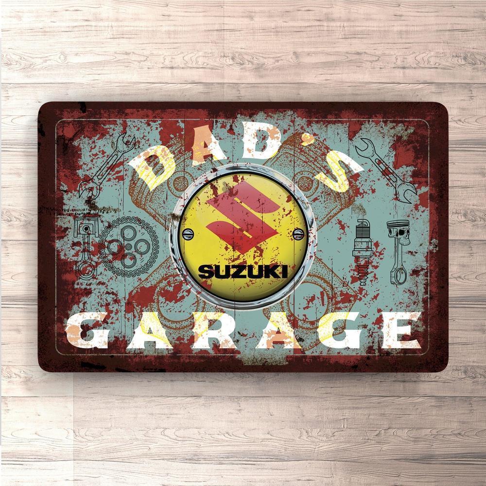 Suzuki Dads Garage Vintage Skilte, Musemåtte, Dørmåtte , Plakat-Skilte-Suzuki-Garage Culture Shop- garage - man cave - merchandise