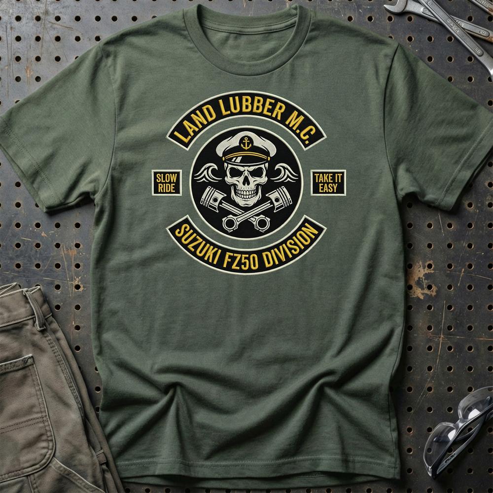 Suzuki FZ50 Land Lubber M.C. - Unisex T-Shirt-Beklædning-Suzuki-Grøn Militær-S-Garage Culture Shop- garage - man cave - merchandise