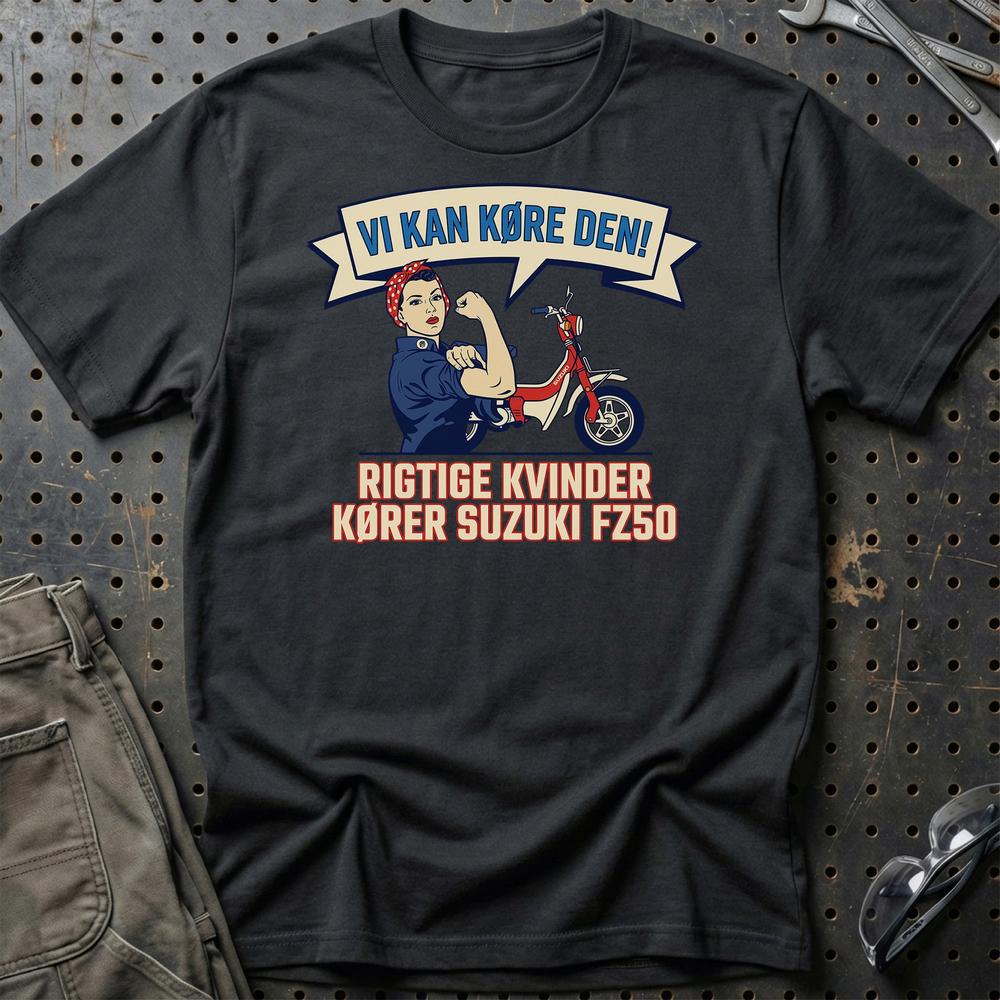 Suzuki FZ50 Rigtige Kvinder Kører FZ50 T-Shirt-Beklædning-Suzuki-Sort-S-Garage Culture Shop- garage - man cave - merchandise