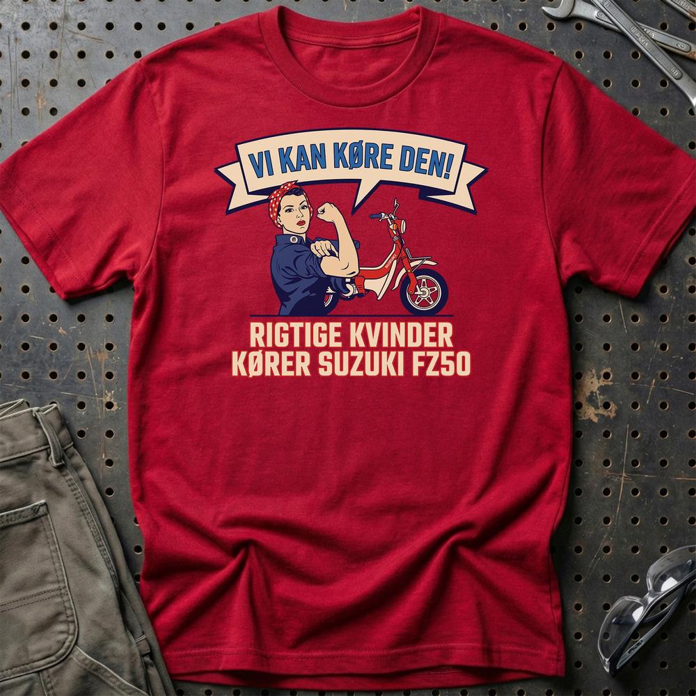 Suzuki FZ50 Rigtige Kvinder Kører FZ50 - Unisex T-Shirt-Beklædning-Suzuki-Rød-S-Garage Culture Shop- garage - man cave - merchandise