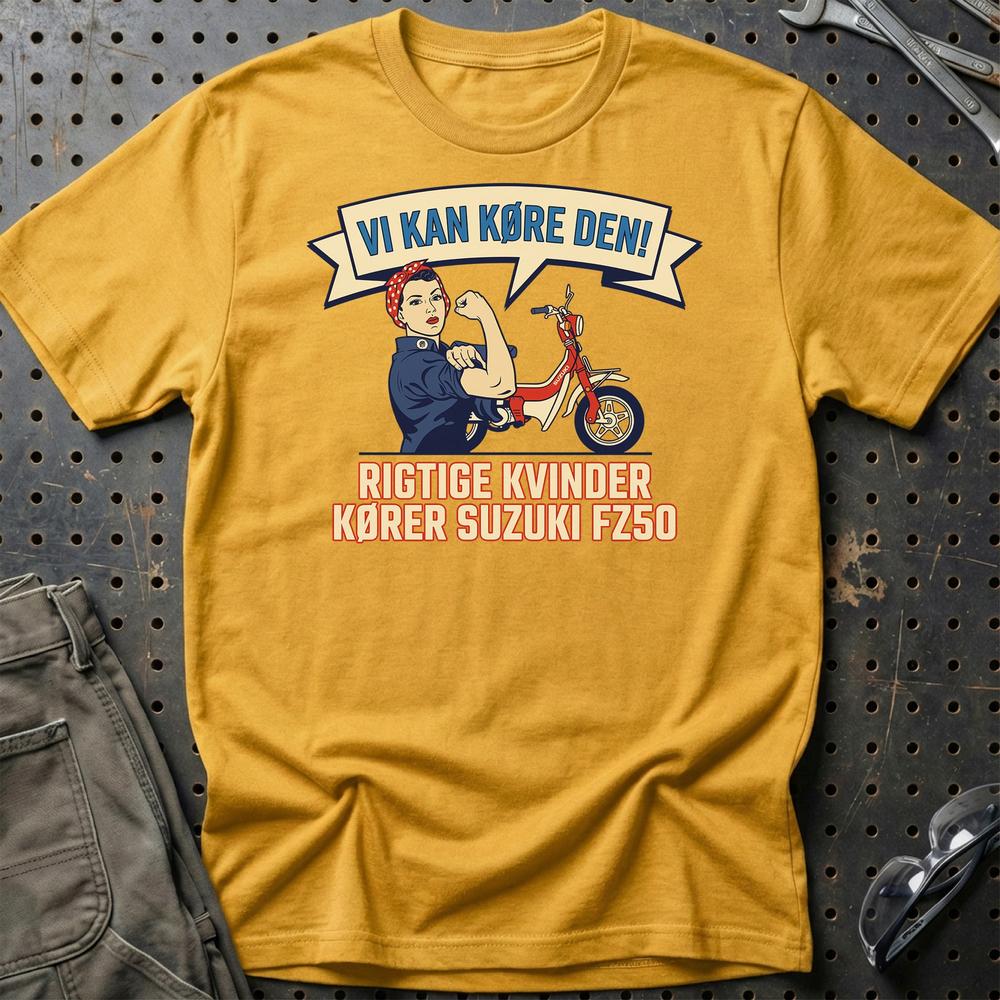 Suzuki FZ50 Rigtige Kvinder Kører FZ50 - Unisex T-Shirt-Beklædning-Suzuki-Guld-S-Garage Culture Shop- garage - man cave - merchandise