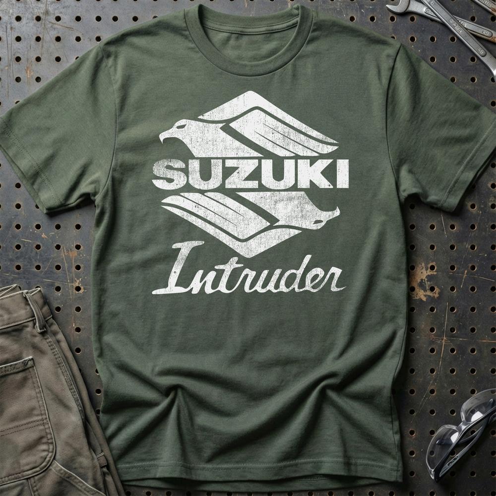 Suzuki Intruder Unisex T-Shirt , Bomuld-Beklædning-Suzuki-Grøn Militær-S-Garage Culture Shop- garage - man cave - merchandise