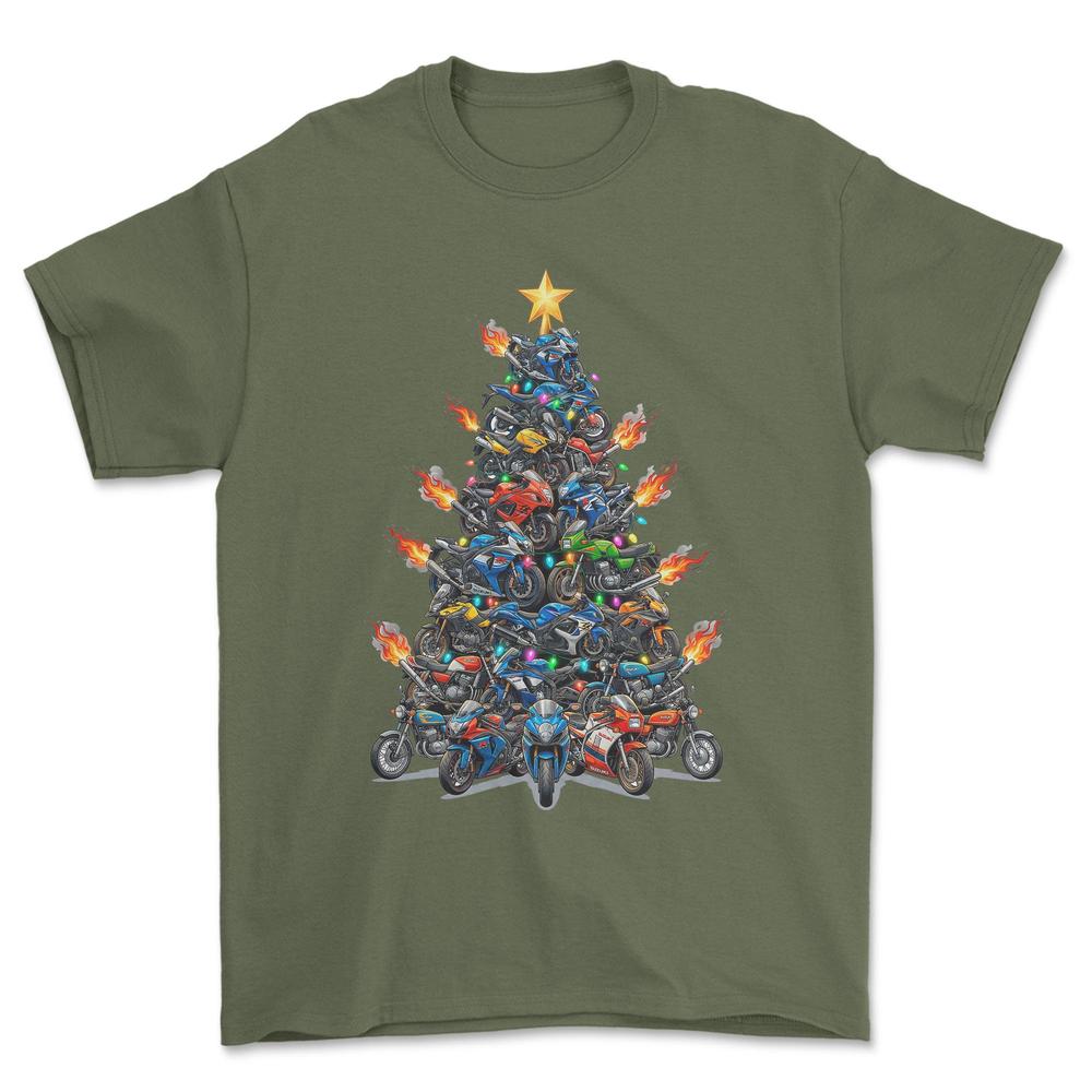 Suzuki Juletræ Christmas Tree - Unisex T-Shirt-Beklædning-Suzuki-Grøn Militær-S-Forside-Garage Culture Shop- garage - man cave - merchandise
