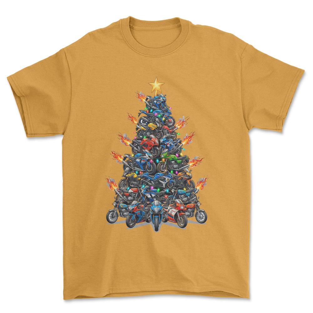 Suzuki Juletræ Christmas Tree - Unisex T-Shirt-Beklædning-Suzuki-Guld-S-Forside-Garage Culture Shop- garage - man cave - merchandise