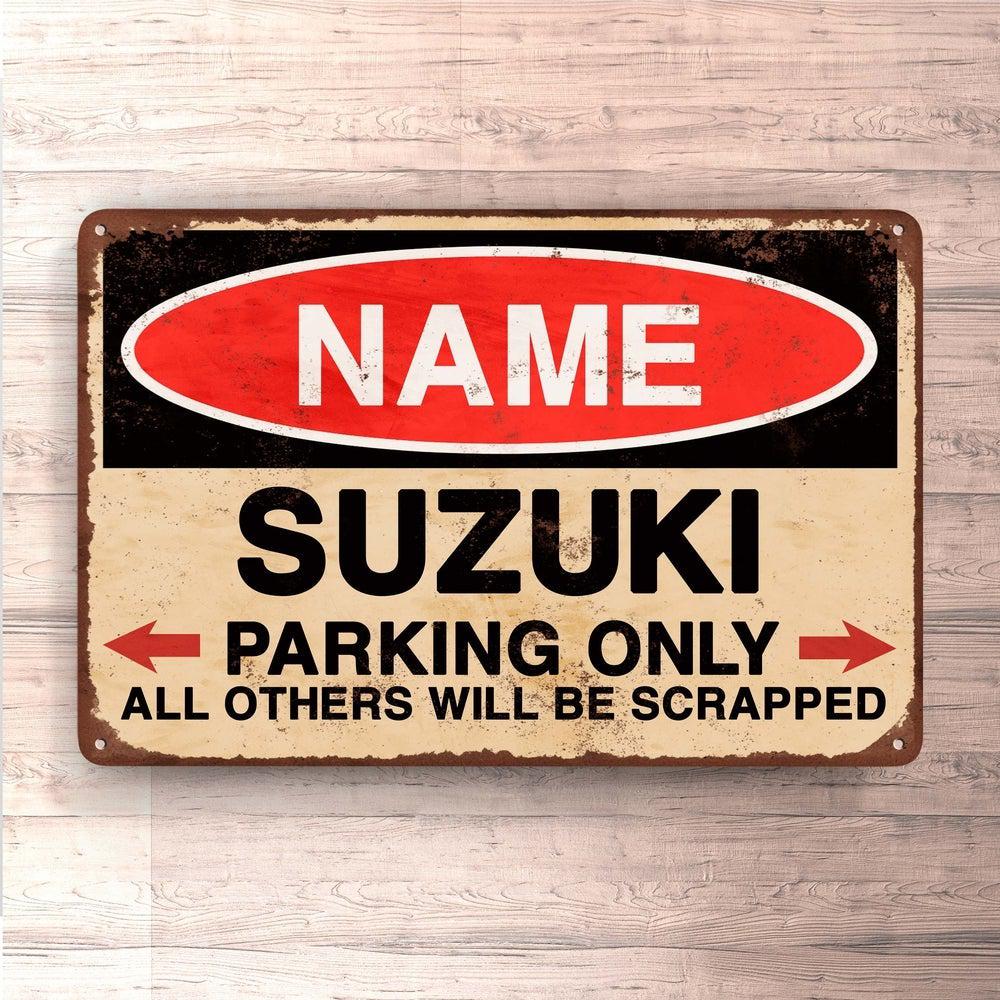 Suzuki - Parking Only - Skilte, Musemåtte, Dørmåtte-Skilte-Suzuki-Garage Culture Shop- garage - man cave - merchandise