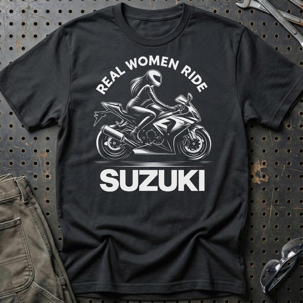 Suzuki Real Women Ride Suzuki - Unisex T-Shirt , Bomuld-Beklædning-Suzuki-Sort-S-Garage Culture Shop- garage - man cave - merchandise