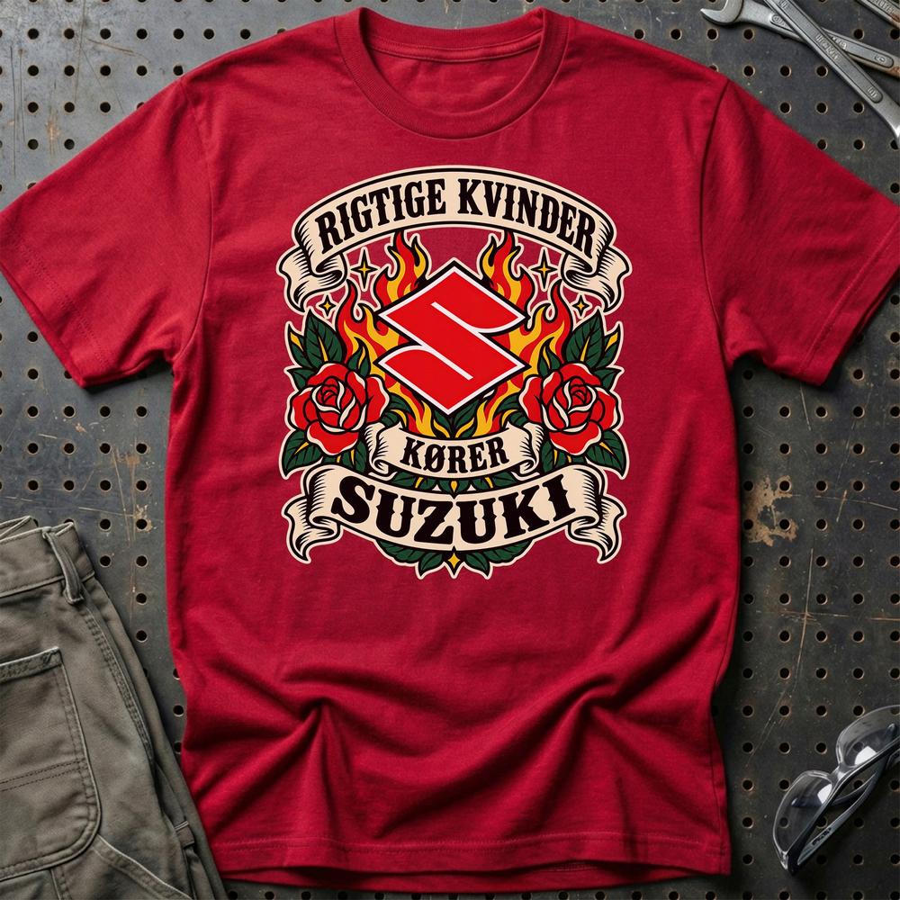 
Produktbillede af Suzuki Rigtige Kvinder Kører – Roser og Flammer T-Shirt