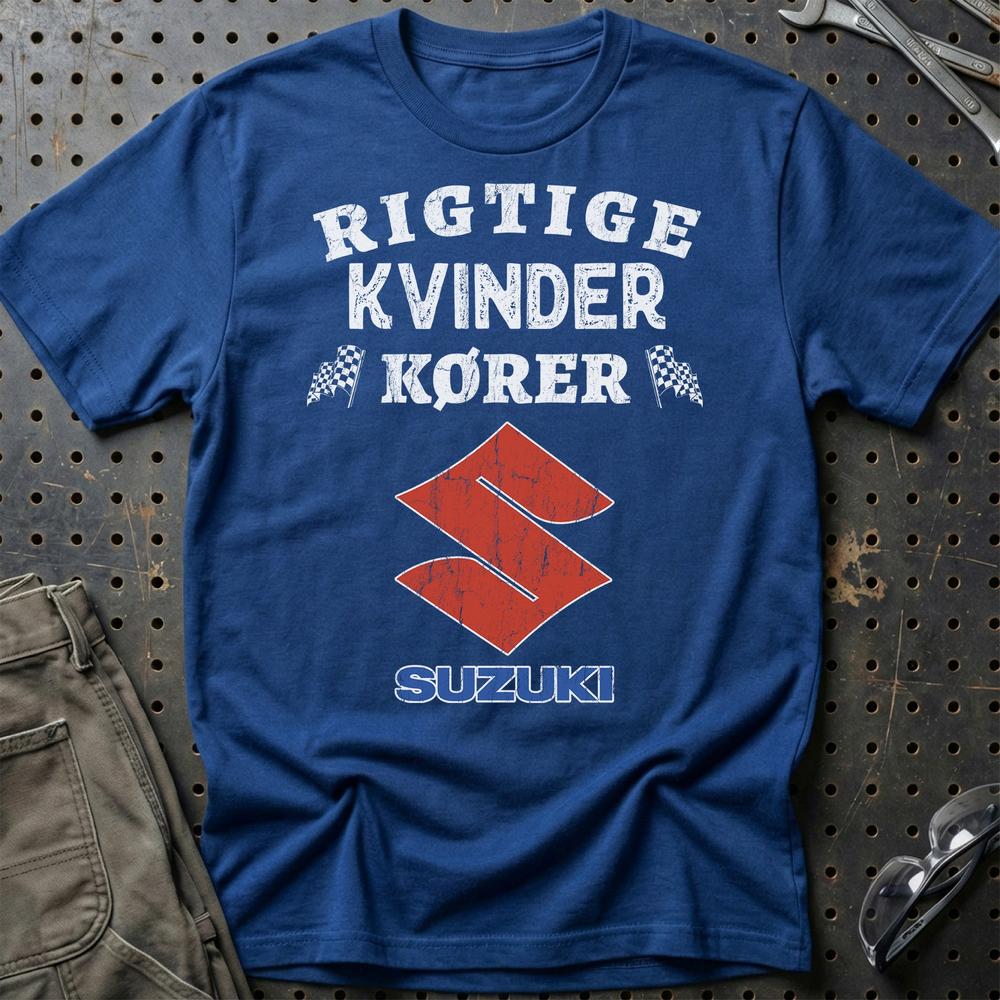 Suzuki Rigtige Kvinder Kører - Unisex T-Shirt , Bomuld-Beklædning-Suzuki-Blå Royal-S-Garage Culture Shop- garage - man cave - merchandise