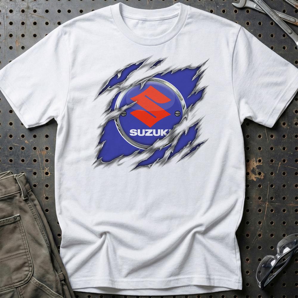 Suzuki Ripped T-Shirt-Beklædning-Suzuki-Hvid-S-Garage Culture Shop- garage - man cave - merchandise