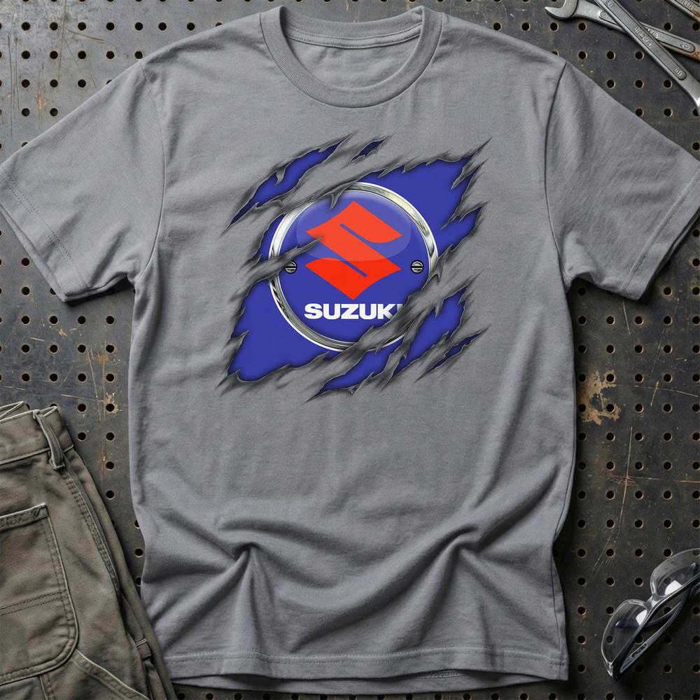 Suzuki Ripped T-Shirt-Beklædning-Suzuki-Grå Sport-S-Garage Culture Shop- garage - man cave - merchandise