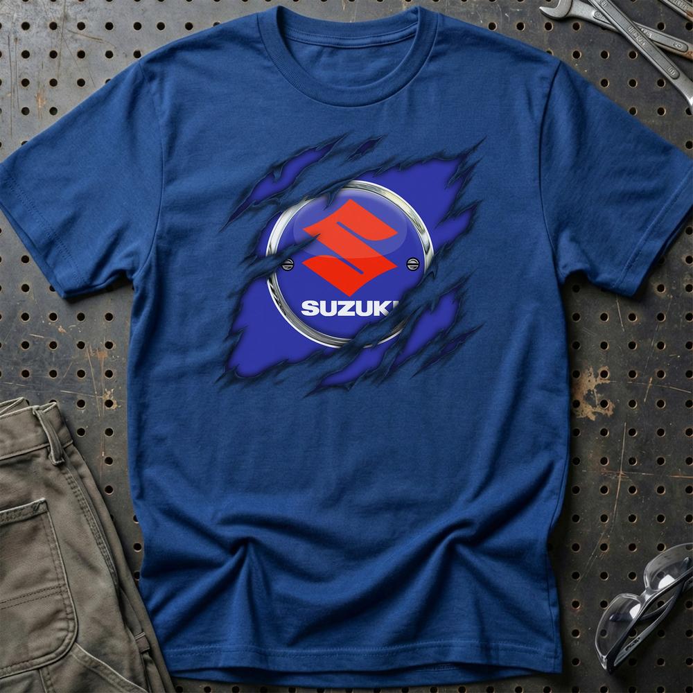 Suzuki Ripped T-Shirt-Beklædning-Suzuki-Blå Royal-S-Garage Culture Shop- garage - man cave - merchandise