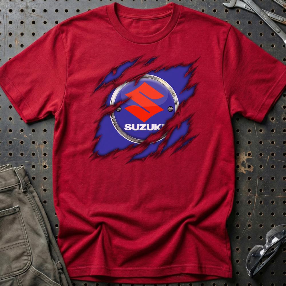 Suzuki Ripped T-Shirt-Beklædning-Suzuki-Rød-S-Garage Culture Shop- garage - man cave - merchandise