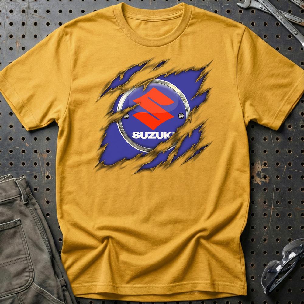 Suzuki Ripped T-Shirt-Beklædning-Suzuki-Guld-S-Garage Culture Shop- garage - man cave - merchandise