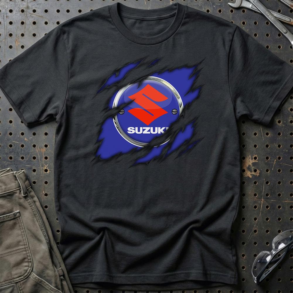 Suzuki Ripped T-Shirt-Beklædning-Suzuki-Sort-S-Garage Culture Shop- garage - man cave - merchandise