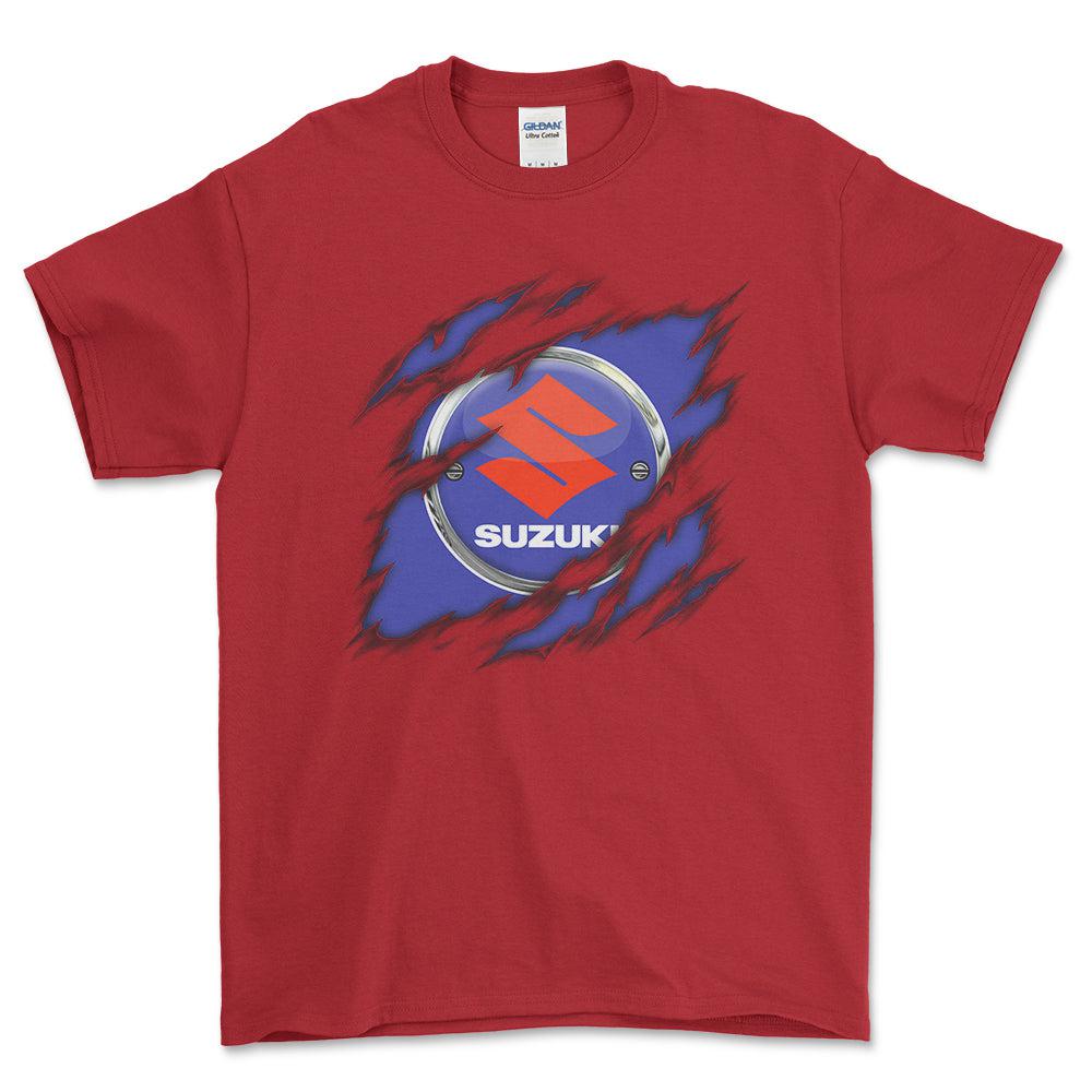 Suzuki Ripped Unisex T-Shirt , Bomuld-Beklædning-Suzuki-Rød-S-Forside-Garage Culture Shop- garage - man cave - merchandise