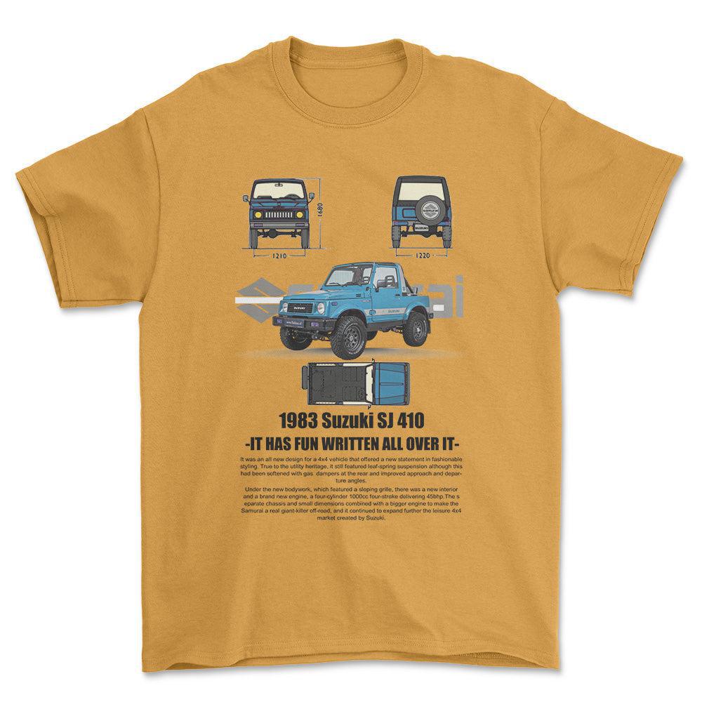 Suzuki Samurai - Unisex T-Shirt , Bomuld-Beklædning-Suzuki-Guld-S-Forside-Garage Culture Shop- garage - man cave - merchandise