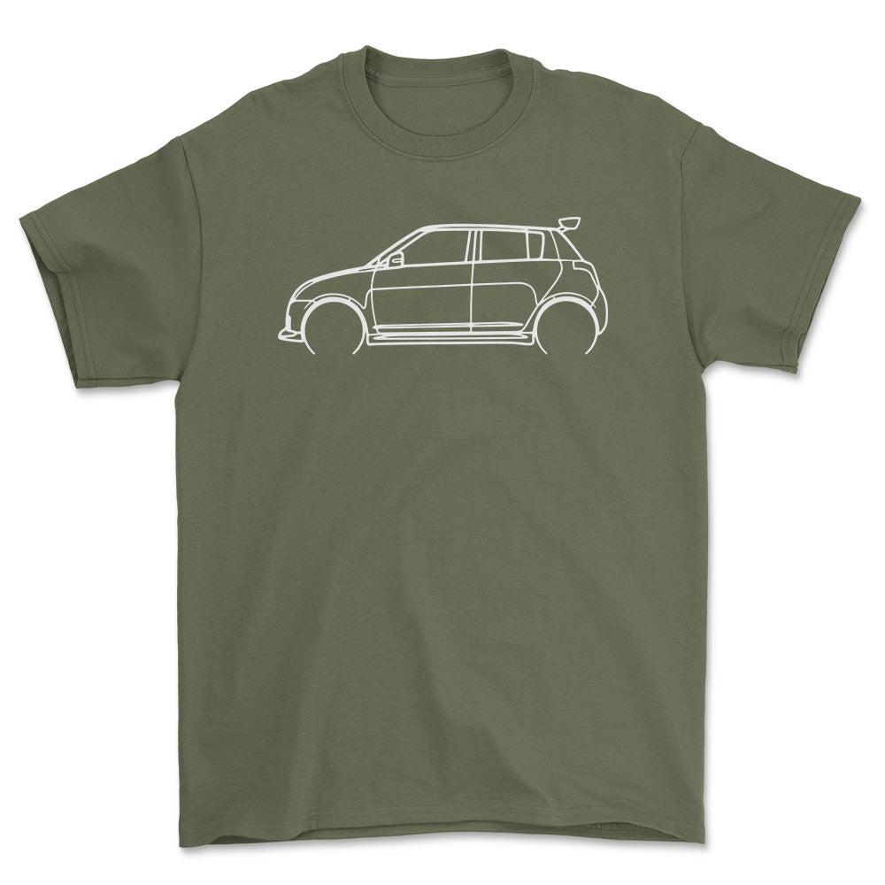 Suzuki Swift Outline - Unisex T-Shirt , Bomuld-Beklædning-Suzuki-Grøn Militær-S-Garage Culture Shop- garage - man cave - merchandise
