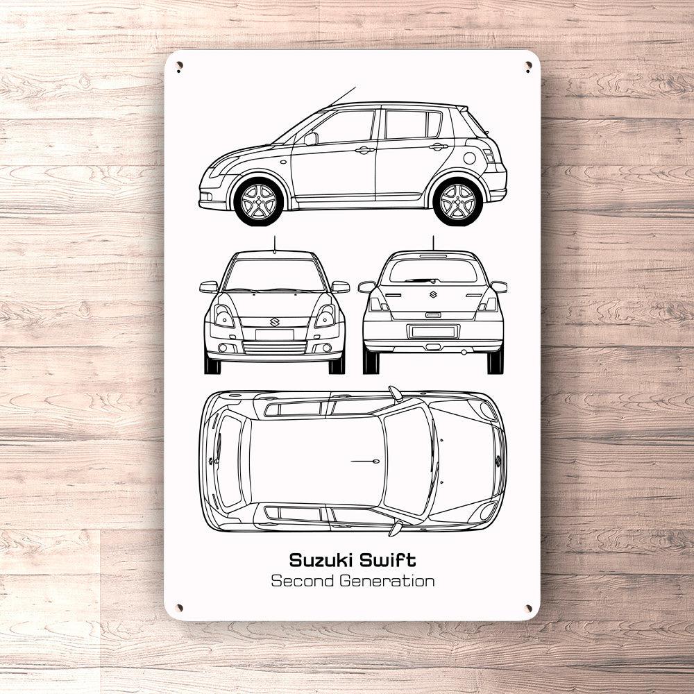 Suzuki Swift Second Generation Blueprint Skilte, Musemåtte, Dørmåtte-Blueprint-Suzuki-Garage Culture Shop- garage - man cave - merchandise
