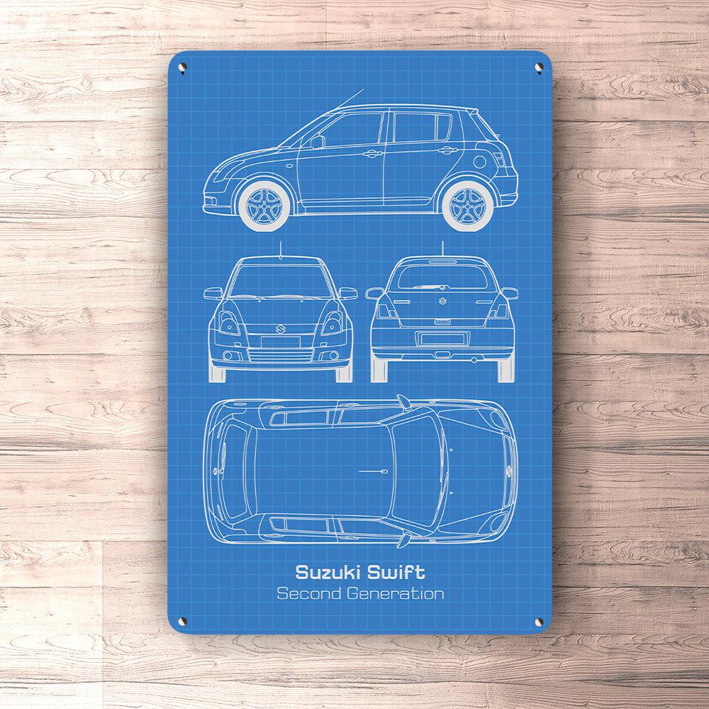 Suzuki Swift Second Generation Blueprint Skilte, Musemåtte, Dørmåtte-Blueprint-Suzuki-Garage Culture Shop- garage - man cave - merchandise
