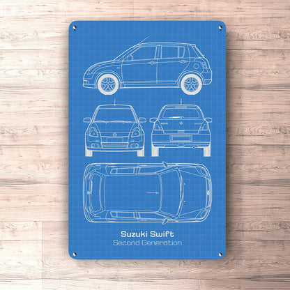Suzuki Swift Second Generation Blueprint Skilte, Musemåtte, Dørmåtte-Blueprint-Suzuki-Garage Culture Shop- garage - man cave - merchandise