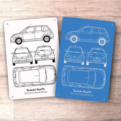 Suzuki Swift Second Generation Blueprint Skilte, Musemåtte, Dørmåtte-Blueprint-Suzuki-Garage Culture Shop- garage - man cave - merchandise
