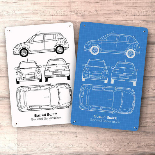 Suzuki Swift Second Generation Blueprint Skilte, Musemåtte, Dørmåtte-Blueprint-Suzuki-Garage Culture Shop- garage - man cave - merchandise