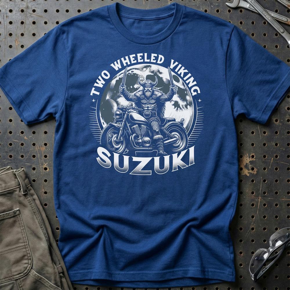 Suzuki Two Wheeled Viking Rides Suzuki - Unisex T-Shirt , Bomuld-Beklædning-Suzuki-Blå Royal-S-Garage Culture Shop- garage - man cave - merchandise