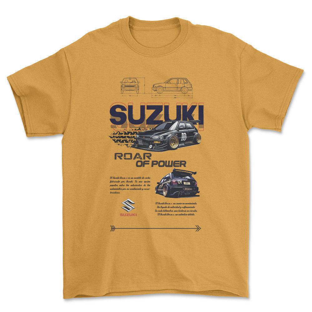 Suzuki - Unisex T-Shirt , Bomuld-Beklædning-Suzuki-Guld-S-Forside-Garage Culture Shop- garage - man cave - merchandise
