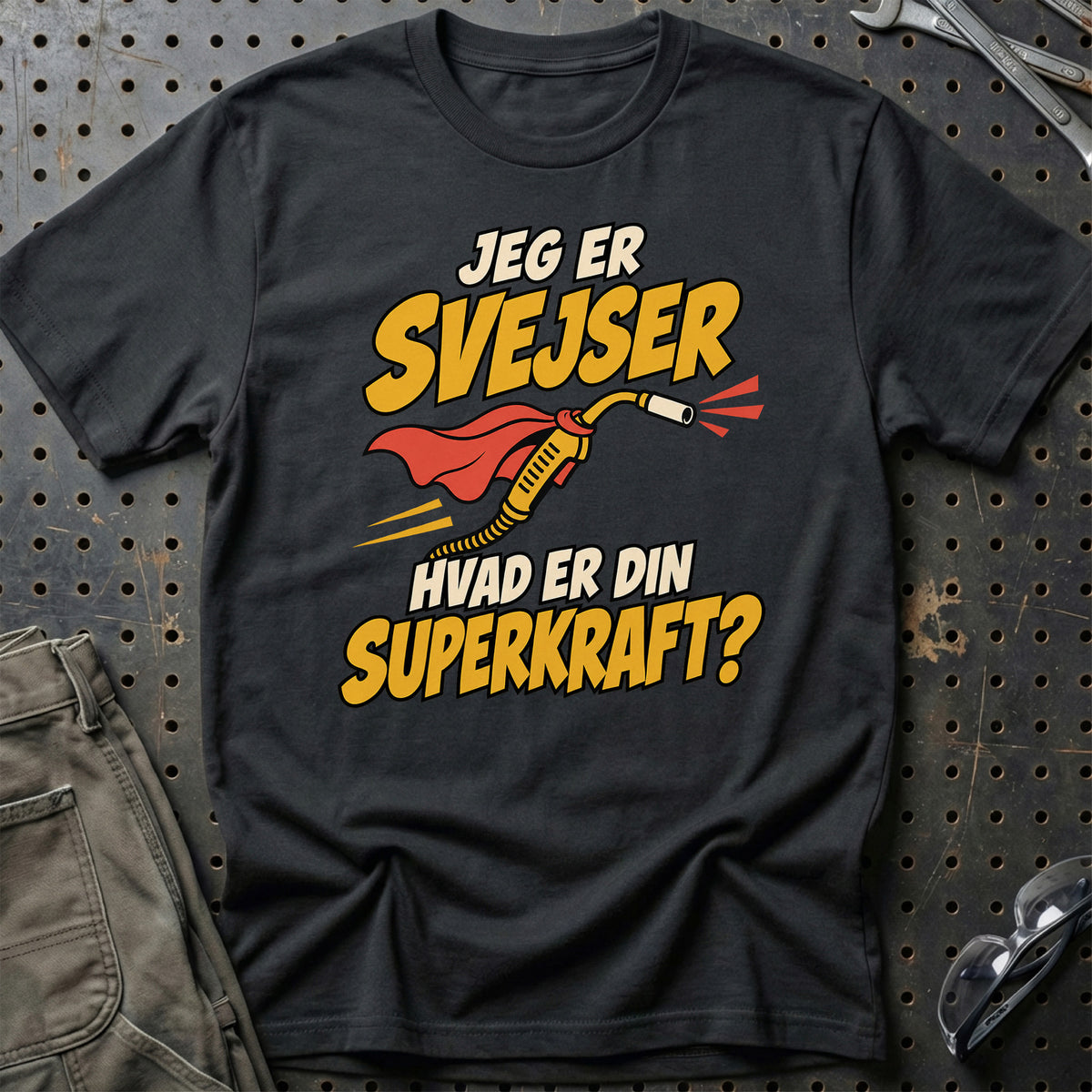 
Svejser – Hvad er din superkraft? – Unisex T-Shirt – Sort