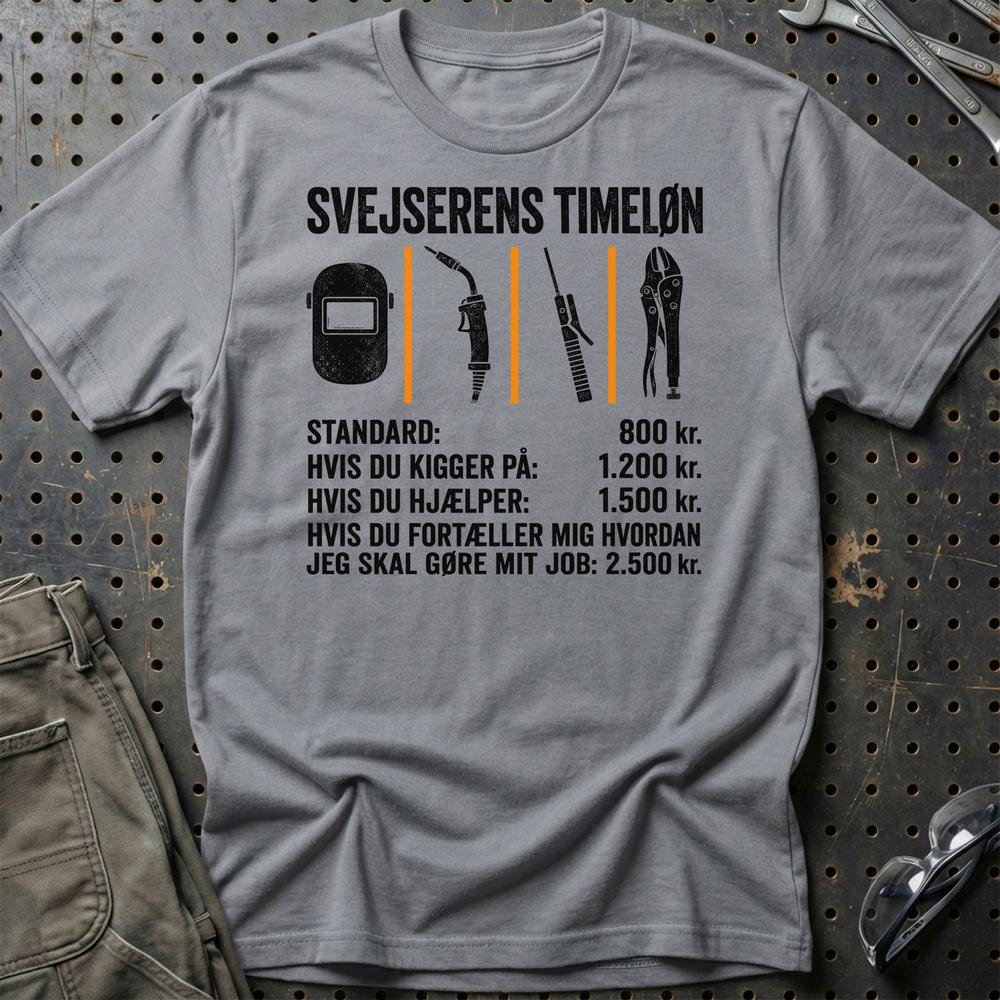 Svejserens Timeløn - Unisex T-Shirt , Bomuld-Beklædning-Garage Culture-Grå Sport-S-Garage Culture Shop- garage - man cave - merchandise
