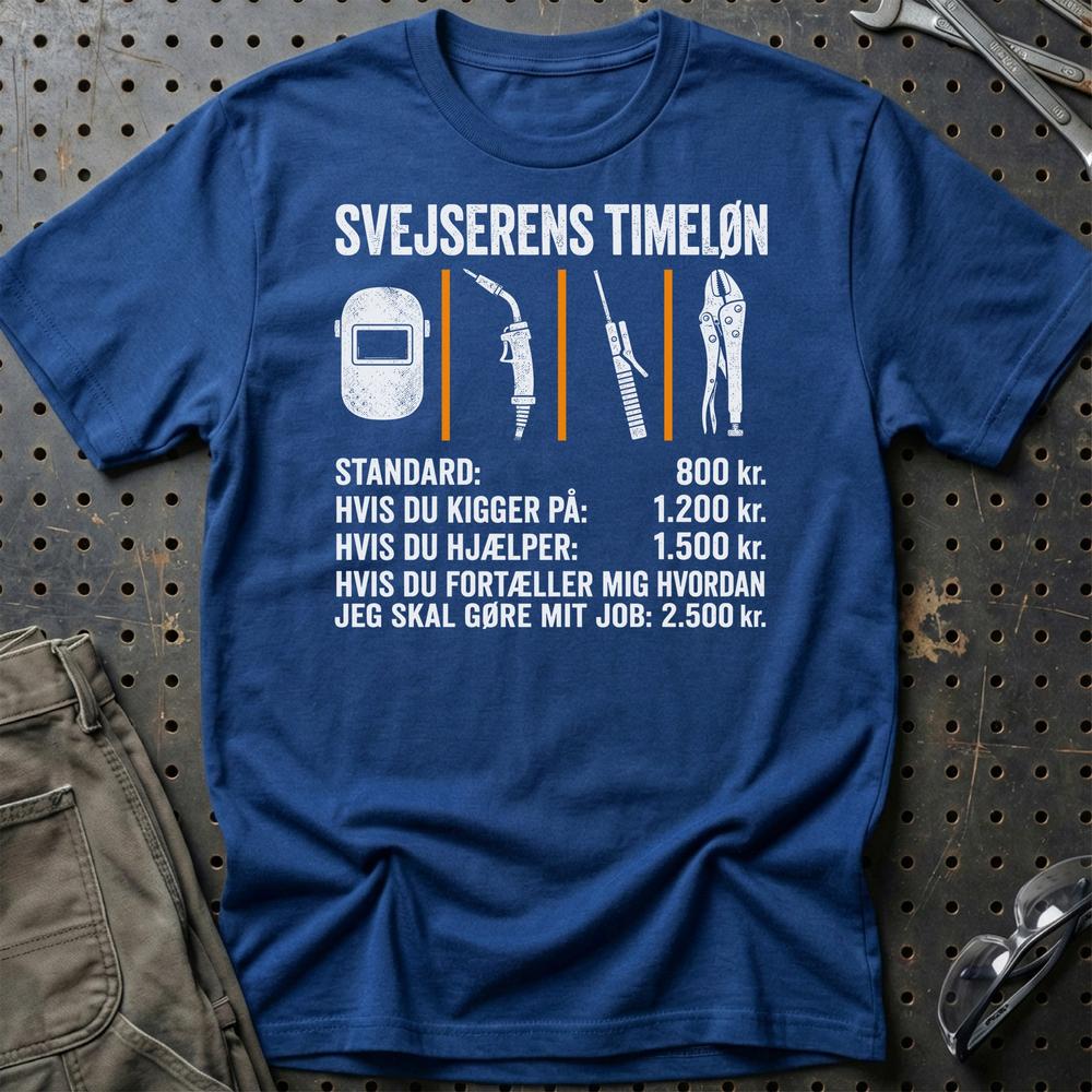 Svejserens Timeløn - Unisex T-Shirt , Bomuld-Beklædning-Garage Culture-Blå Royal-S-Garage Culture Shop- garage - man cave - merchandise
