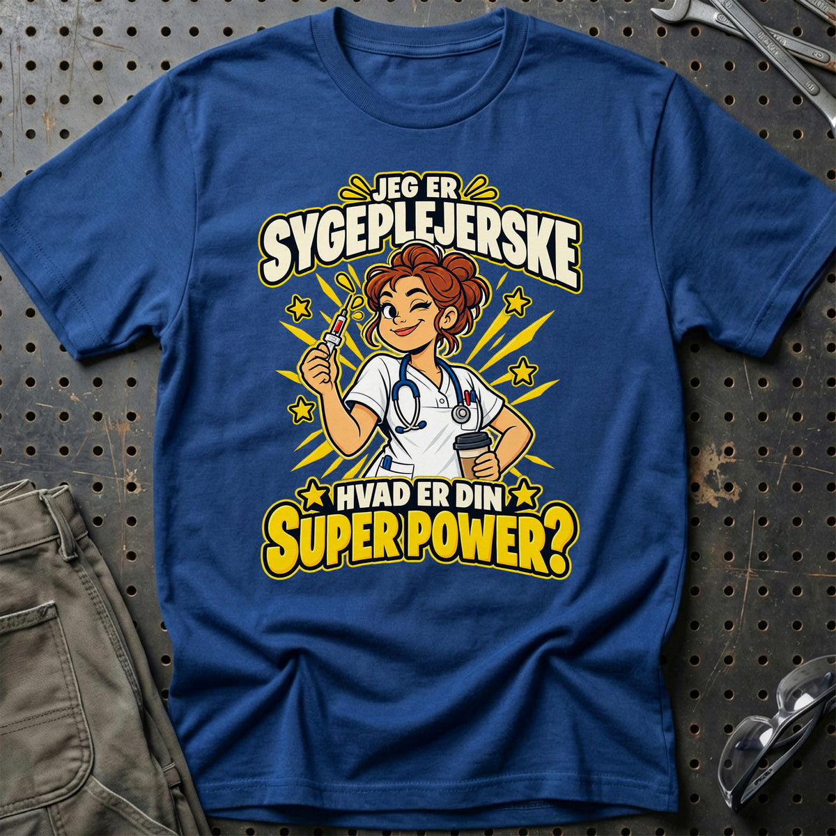 
Sygeplejerske – Hvad Er Din Superpower? T-Shirt – Blå Royal