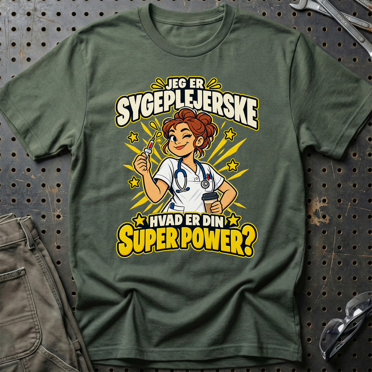
Sygeplejerske – Hvad Er Din Superpower? T-Shirt – Grøn Militær