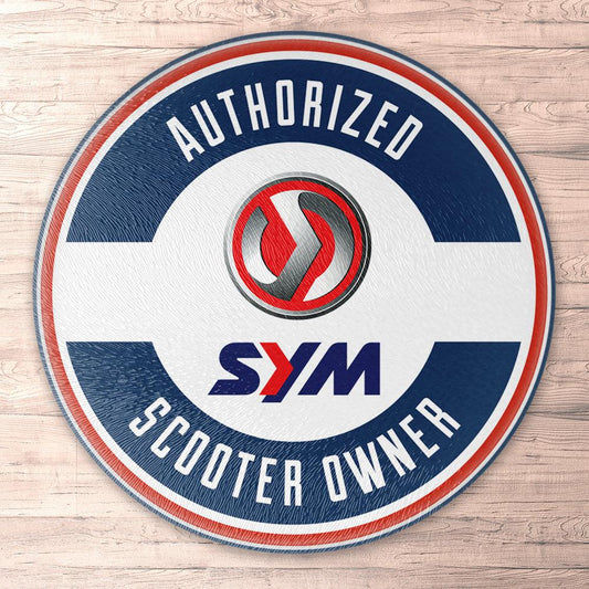 Sym Authorized Scooter Owner, Runde Skilte , Musemåtte Rundt , Kop Underlag, Underlagssæt-Runde Skilte-SYM-Garage Culture Shop- garage - man cave - merchandise